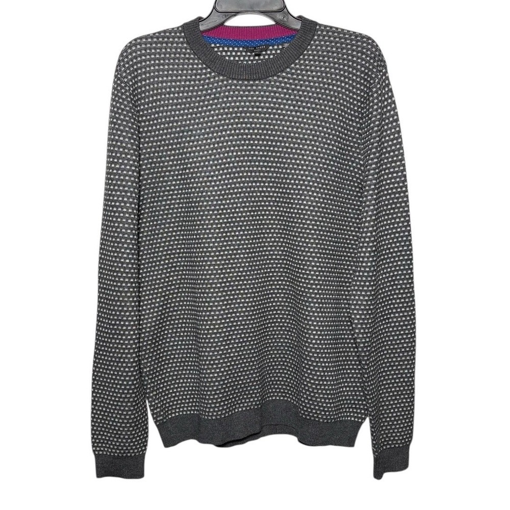 Ted Baker London Men's Wool Blend Crewneck Sweater Size 5 (L) Gray Geometric